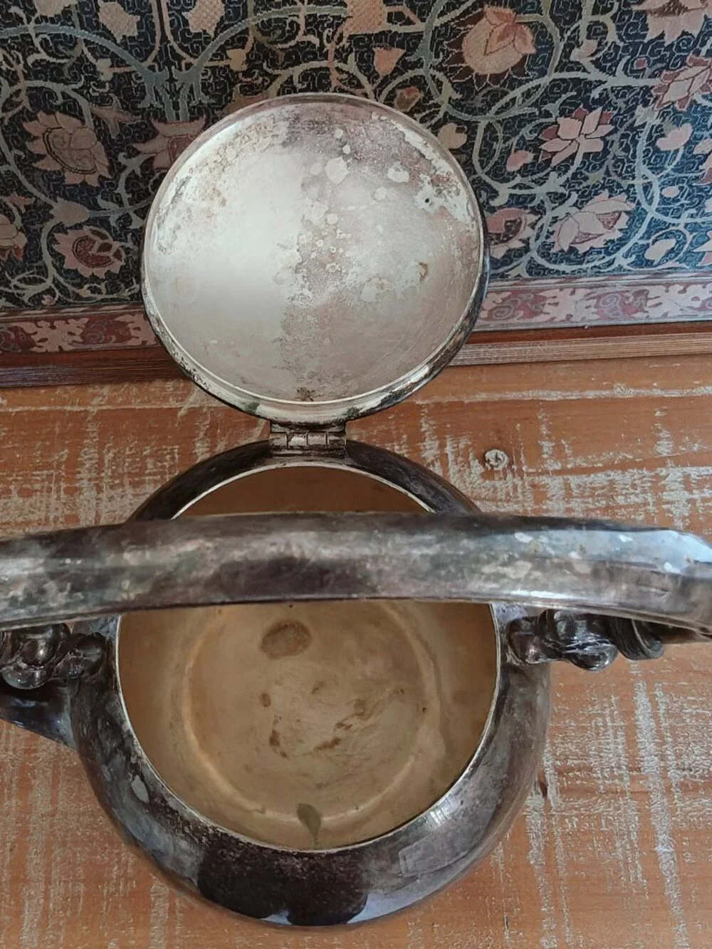Vintage Sheridan Silver on Copper Ornate Footed Teapot Tea Kettle